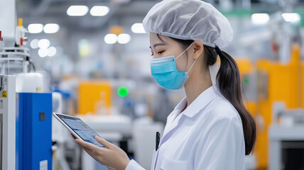 Aufkleber - Factory manager analyzes production metrics in a busy manufacturing facility