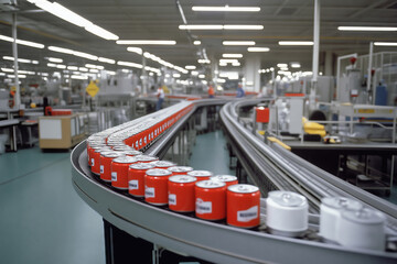 Poster - Dynamic production line at a large dog food canning factory in operation