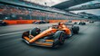 © redflower - Point-of-View of an Orange Formula One Car on Track with Motion Blur and Spectators