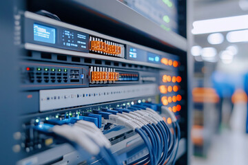 Detailed perspective of a server control panel in a modern data center