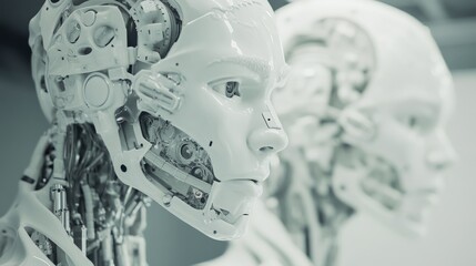 Poster - Robotic artists creating intricate sculptures in a futuristic art studio, creative workshop with robotic artistry, Robotic Art style