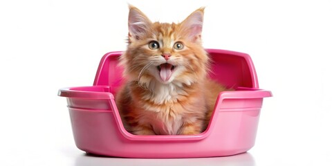 Orange Tabby Kitten in Pink Cat Litter Box, Cat Litter, Cat, Kitten