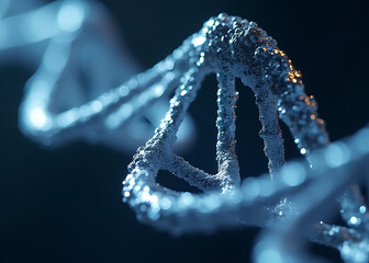 Aufkleber - Sleek metallic structure for custom content creation in photo stock concepts featuring futuristic dna helix frames and holographic base pairs.