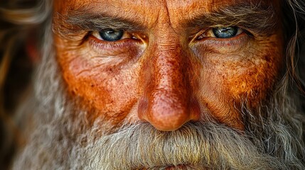 Canvas Print - A man with a beard and a blue eye. He has a very serious look on his face