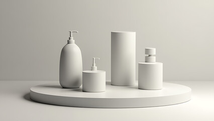 Poster - A minimalist concrete product display stands on a simple podium with an accompanying 3D render illustration.