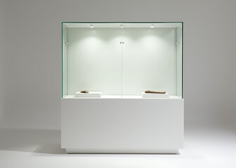 Poster - A sleek minimalist display case made of textured glass and white material is perfect for modern design.