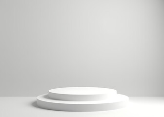 Poster - A white podium sits atop a light grey backdrop with a matching white pedestal below.