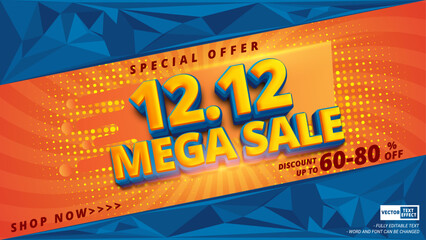 Aufkleber - Special offer 12.12 mega sale advertisement vector poster template with editable 3d text effect for online marketing 