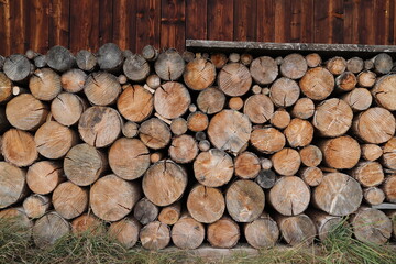 different round wooden disks as a background on a board