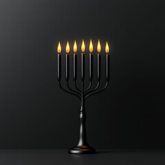 Lit Menorah with Nine Candles on Dark Background