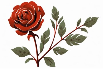Aufkleber - Elegant red flower silhouette with pale green leaves on a crisp white background