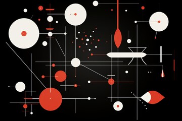 Poster - Vibrant geometric shapes  a colorful display of circles, triangles, and squares on black canvas