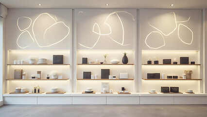 Poster - Geometric shapes on minimalist background make products visually appealing in store displays.