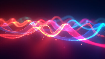 Poster - Glowing curves and shapes in space create vibrant lights that move and twist together in a dynamic dance of color and light.