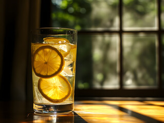 Refreshing Glass of Lemon Juice with Slices