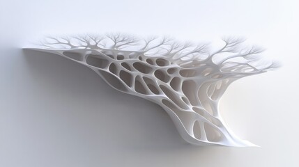 Poster - White Abstract Sculpture with Branch-Like Structure