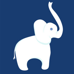 White elephant with trunk raised up, wild animal side view, symbol of Christmas game design