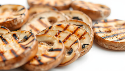 Grilled sliced mushrooms isolated on white, set isolated with white highlights, png