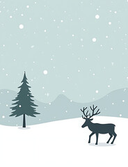 Poster - Minimalist vector design for winter holiday promotions on snowy tree and reindeer backgrounds.