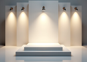 Poster - Modern square platform features a 3D rendered light setup for product display in sleek architectural design.