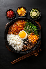 Delicious bibimbap with vegetables and egg