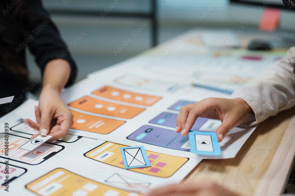 Ui designers are working on user flow and user experience for a mobile ...