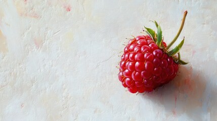 Poster - Single Red Raspberry on a White Textured Background