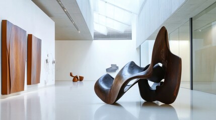 Poster - A contemporary art museum with abstract sculptures and interactive exhibits, representing creativity and cultural exploration in modern art, Art museum scene
