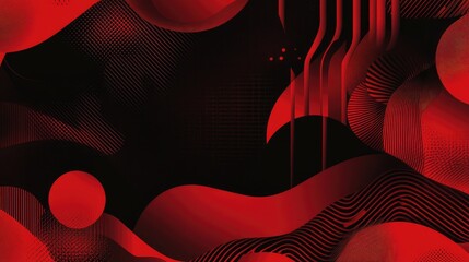 Poster - Dynamic red and black abstract design featuring waves and geometric shapes