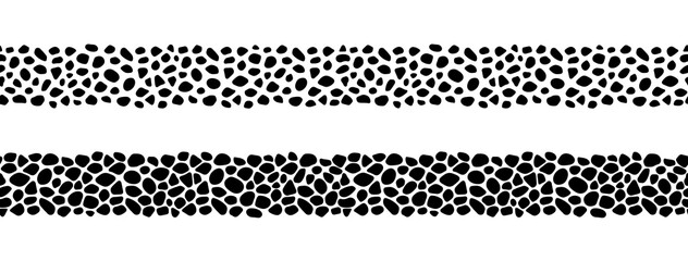 Fototapete - Pebble geometric seamless patterns vector. Irregular stones shapes repeat borders for web , science and interior designs. Black and white paving template. Street cobblestone endless texture.