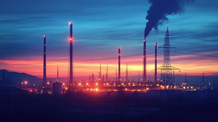 Sticker - Glowing Industrial Power Plant at Twilight