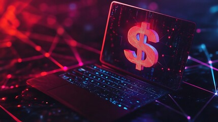 Poster - Digital Laptop Displaying Holographic Dollar Sign