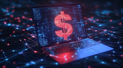 Poster - Holographic Dollar Sign on Laptop with Digital Connection