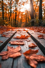 Canvas Print - Wooden bench with abundant foliage