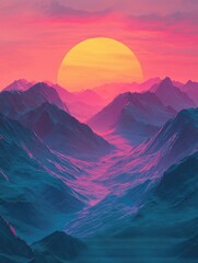 Sticker - Mountain Sunset Landscape