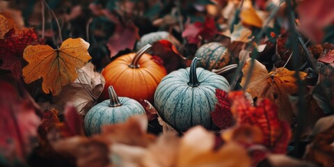 Sticker - Pumpkins on Leaves