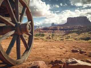 Sticker - Wooden Wagon Wheel on Dirt Field