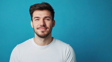 Canvas Print - Portrait of a Man Smiling Against a Blue Background