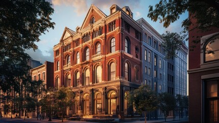 Aufkleber - Historic Brick Building with Arched Windows and a Stone Fa?ade