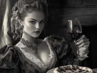 Wall Mural - Woman with wine and pizza