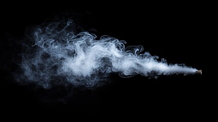 A close-up of a white smoke puff with intricate patterns, isolated on a black background
