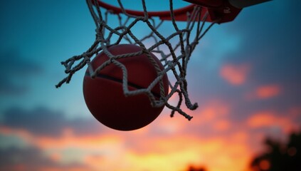 Basketball Through the Hoop, dynamic sports photo, representing victory and triumph