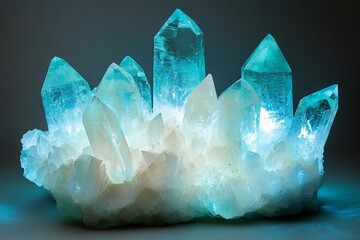 Aufkleber - An exquisite array of turquoise crystals, each emitting a radiant aura, combining natural elements and artistic elegance, creating a visual masterpiece.