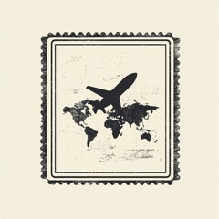 Poster - A silhouette of a passport stamp with an airplane over a subtle world map, symbolizing the spirit of international travel and exploration. Generative AI