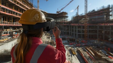 Poster - Construction Worker Using VR Headset on Building Site