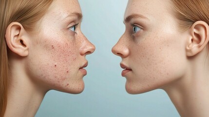 Woman with Acne Scars Side by Side Close Up