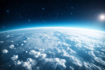 Poster - A breathtaking view of Earth’s horizon showcasing the curvature of the planet under the sunlight, surrounded by the vast expanse of space filled with stars.