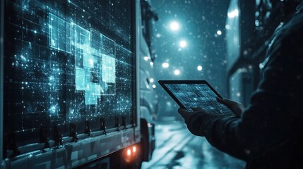 Poster - Digital Transport Logistics Concept with White Truck