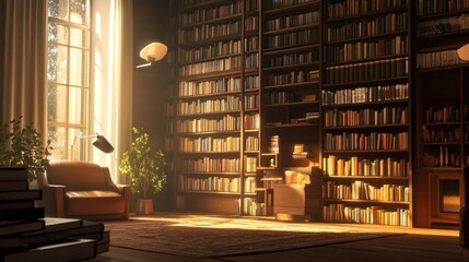 Poster - A Cozy Reading Nook Filled With Bookshelves