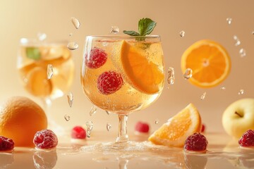 Refreshing Citrus and Berry Sparkling Beverage with Mint Garnish